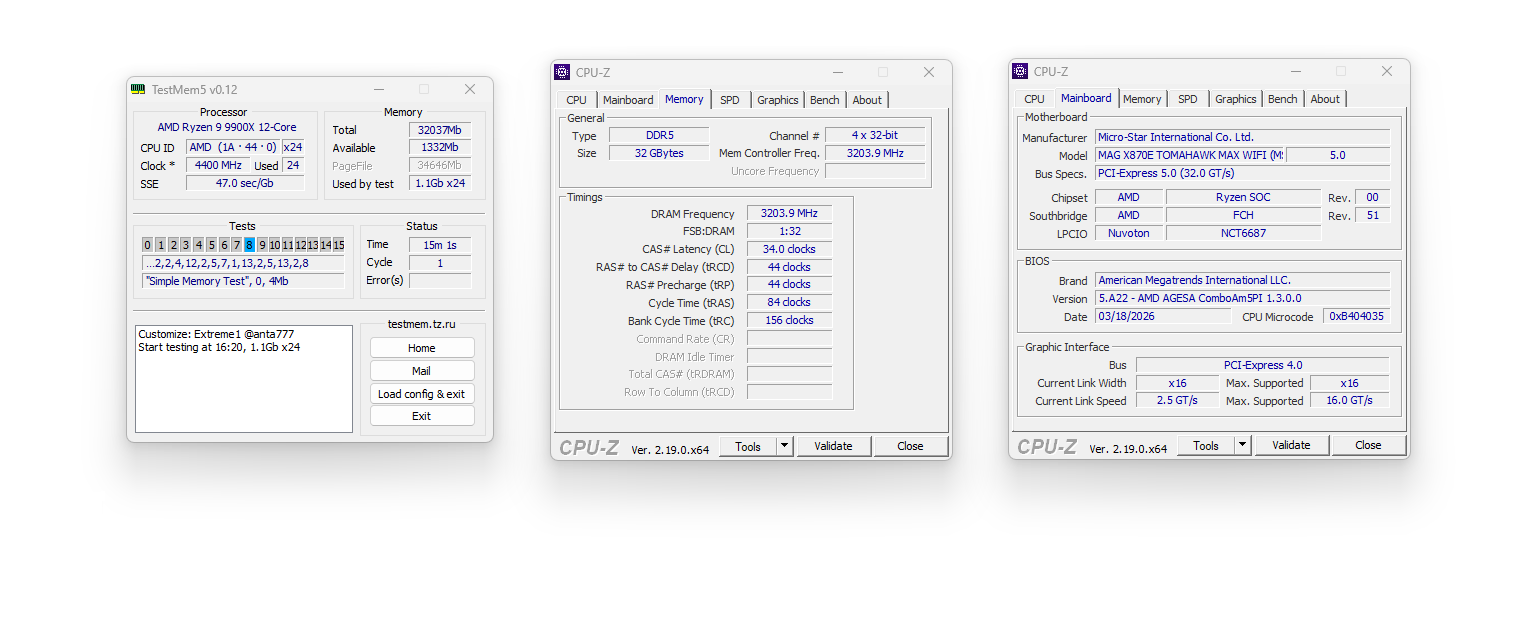 Test MSI MAG X870E TOMAHAWK MAX WIFI