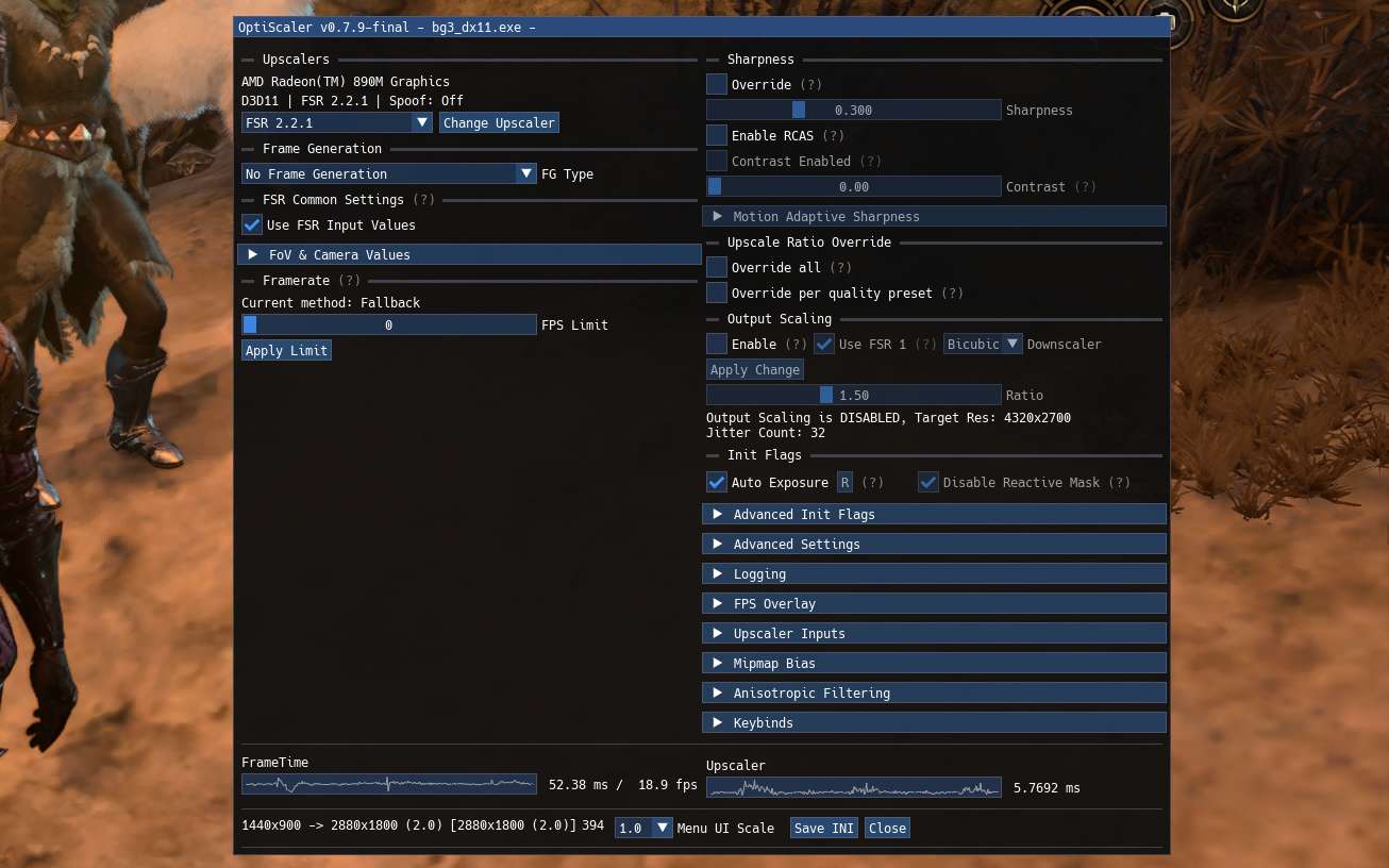 OptiScaler interface