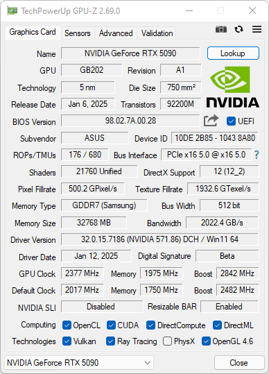 Test ASUS ProArt GeForce RTX 5090 OC