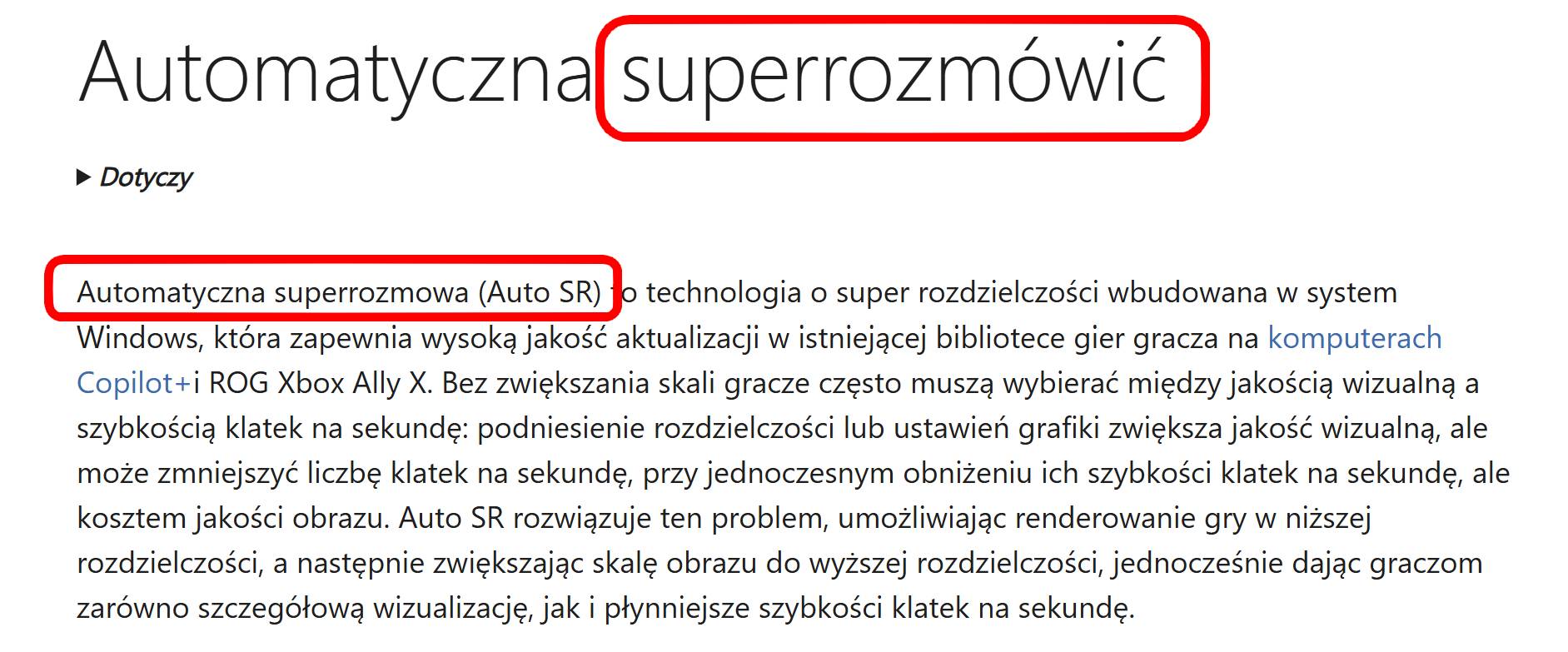 Oficjalna strona Microsoftu o Auto SR