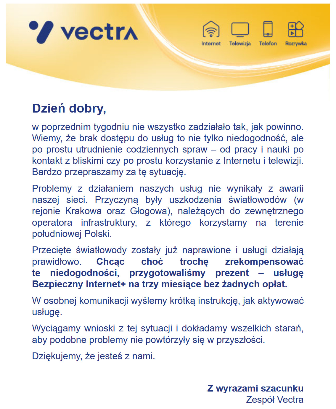 Vectra internet