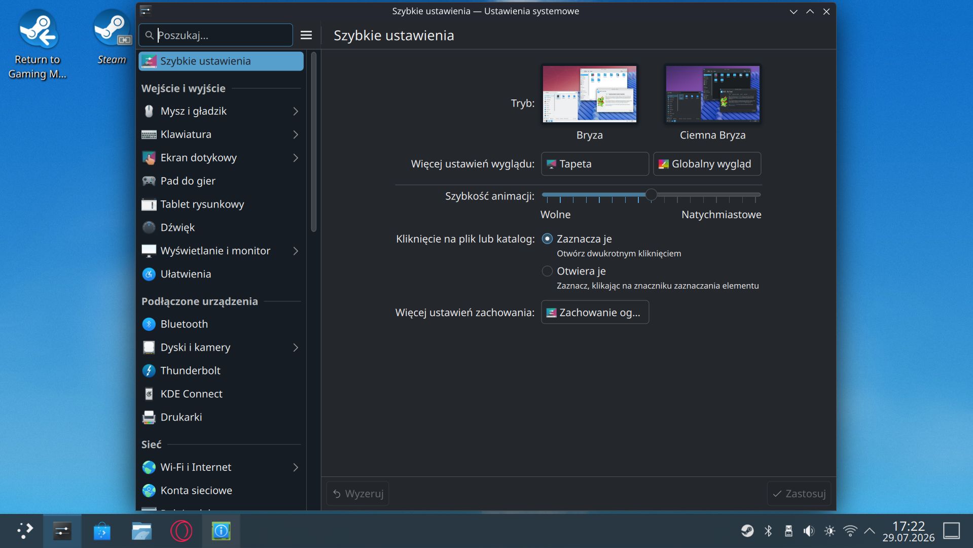 Ustawienia systemowe Steam OS