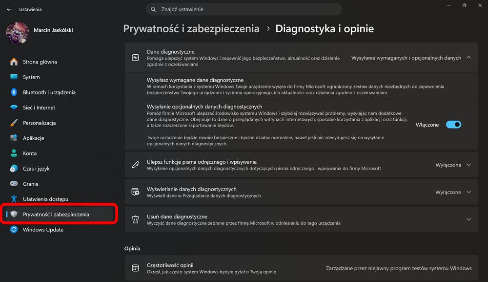 Ustawienia prywatności Windows 11