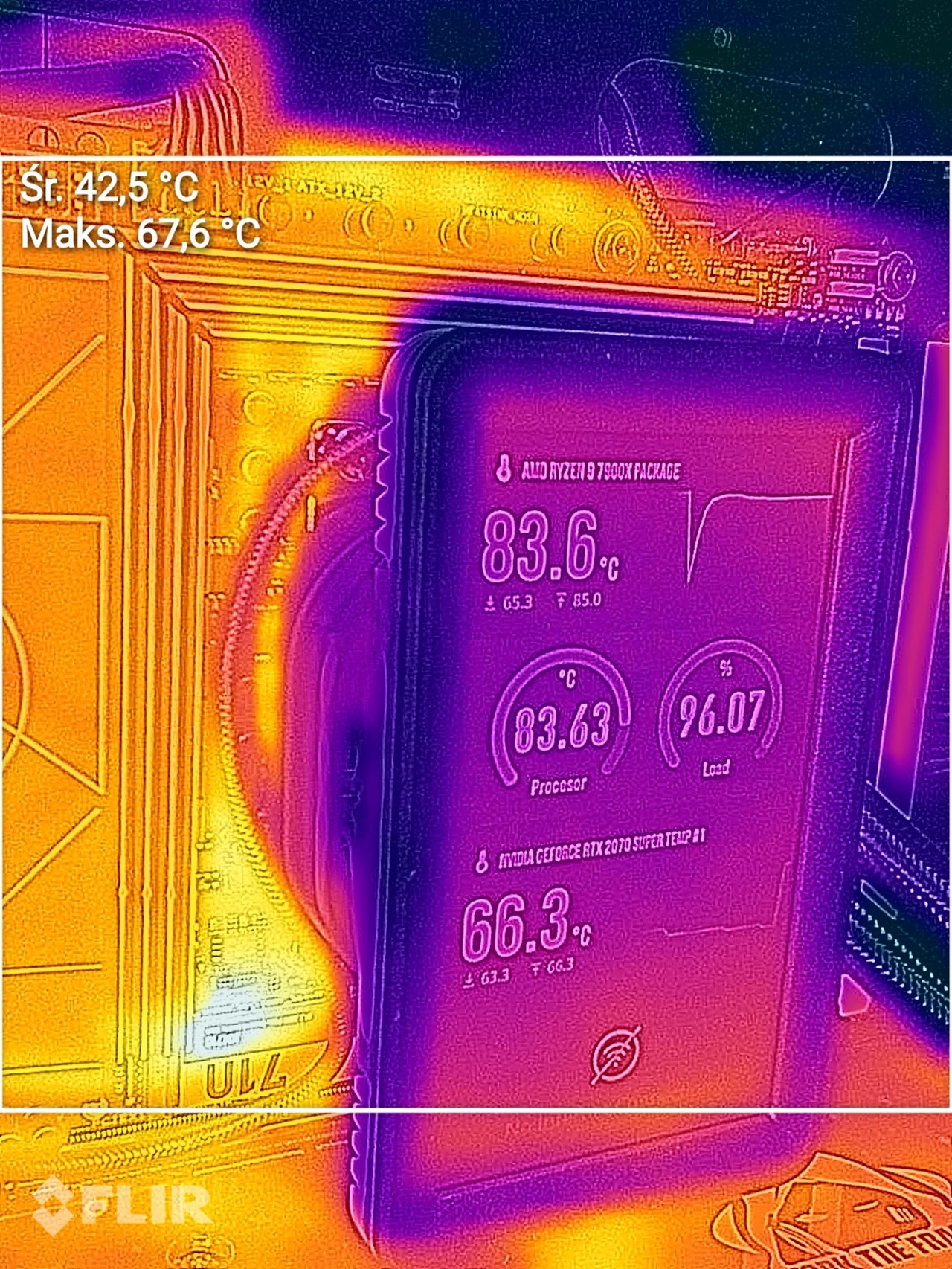 Corsair iCUE LINK TITAN II 360 RX LCD – termowizja sekcji zasilania Corsair iCUE LINK TITAN II 360 RX LCD – termowizja sekcji zasilania