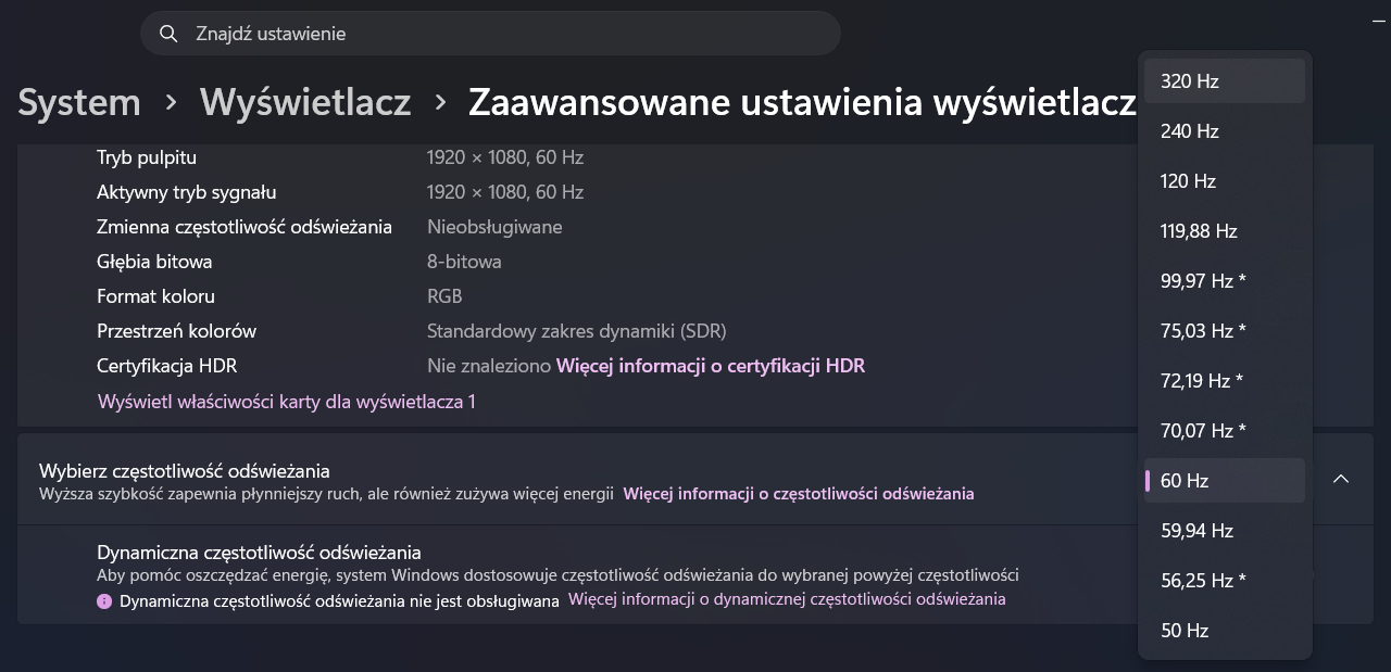 Ustawienia wyświetlacza Windows