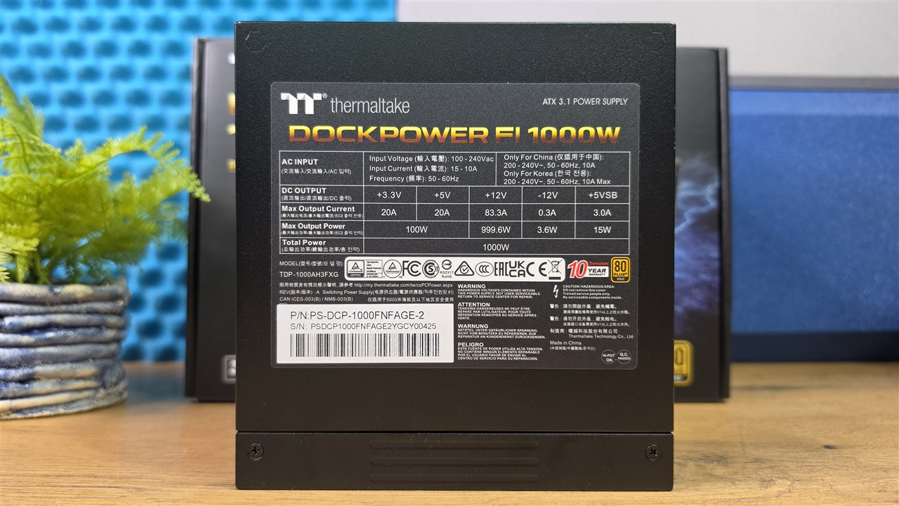 Thermaltake Dockpower FI 1000 W - tabliczka znamionowa i parametry elektryczne