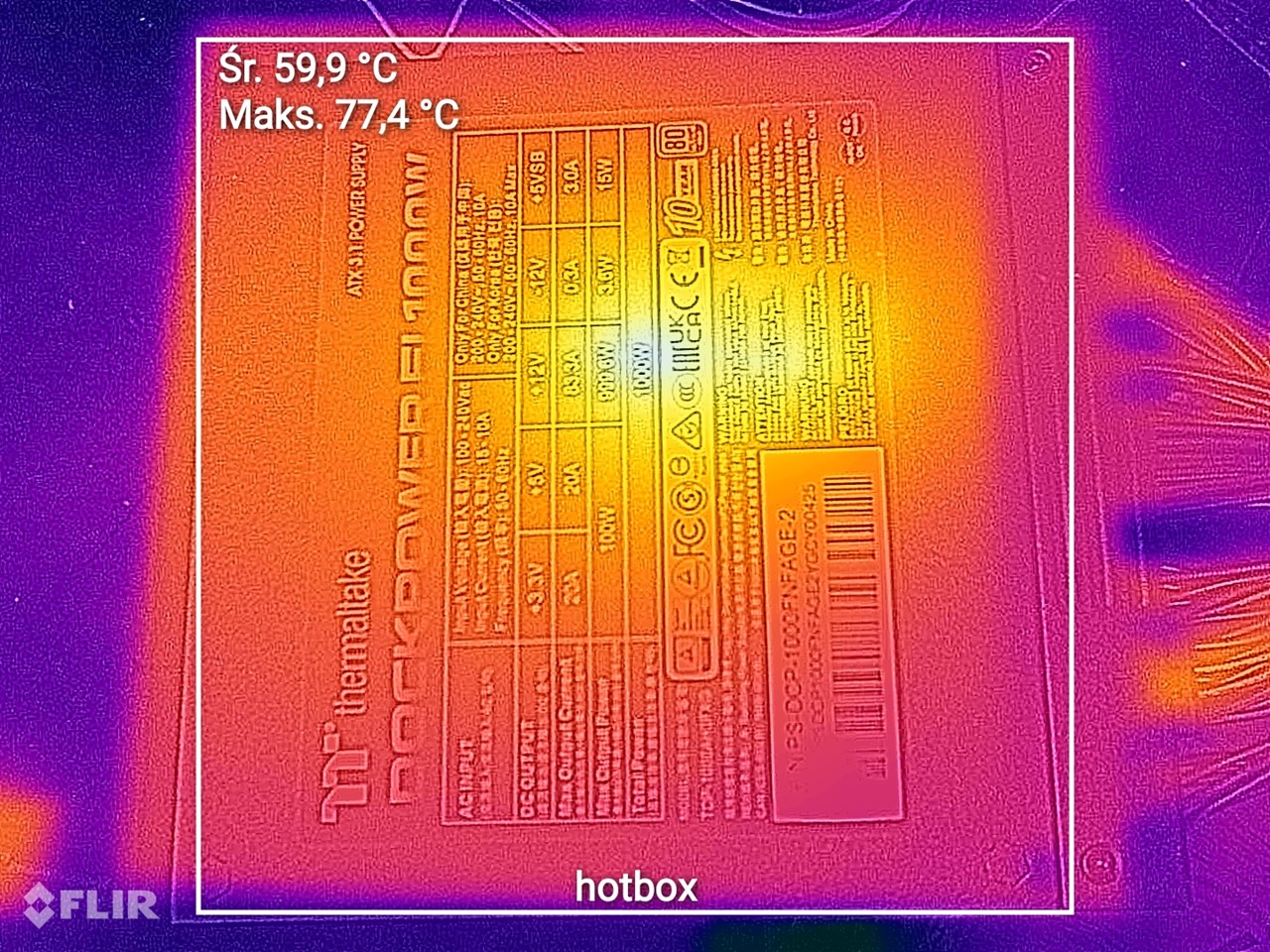 Thermaltake Dockpower FI 1000 W - termowizja przy 100% obciążenia