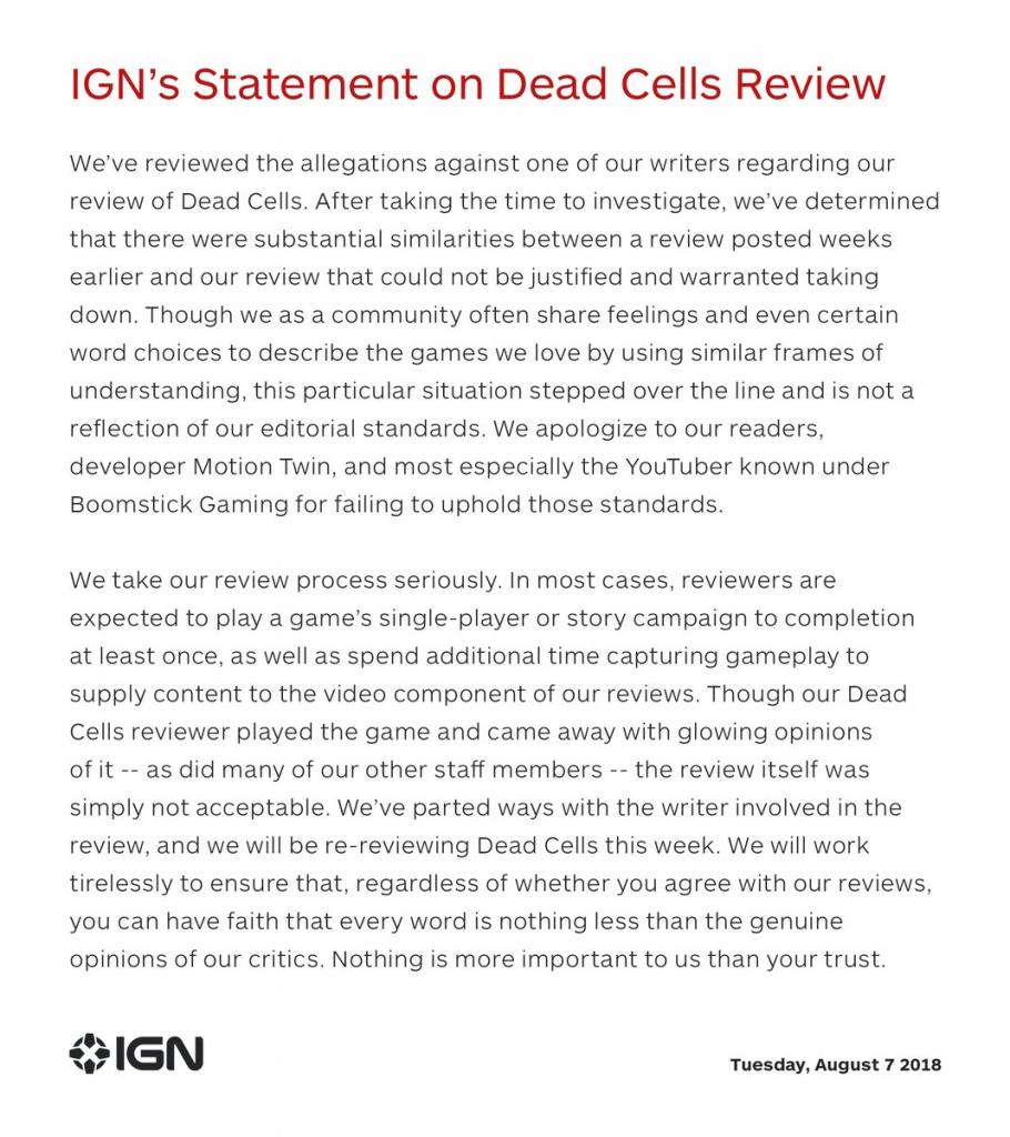 Redaktor IGN splagiatował recenzję gry Dead Cells