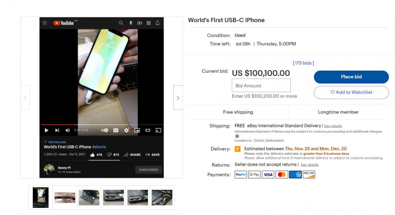 iPhone z portem USB typu C sprzedawany na eBay. Smartfon osiąga zawrotną cenę