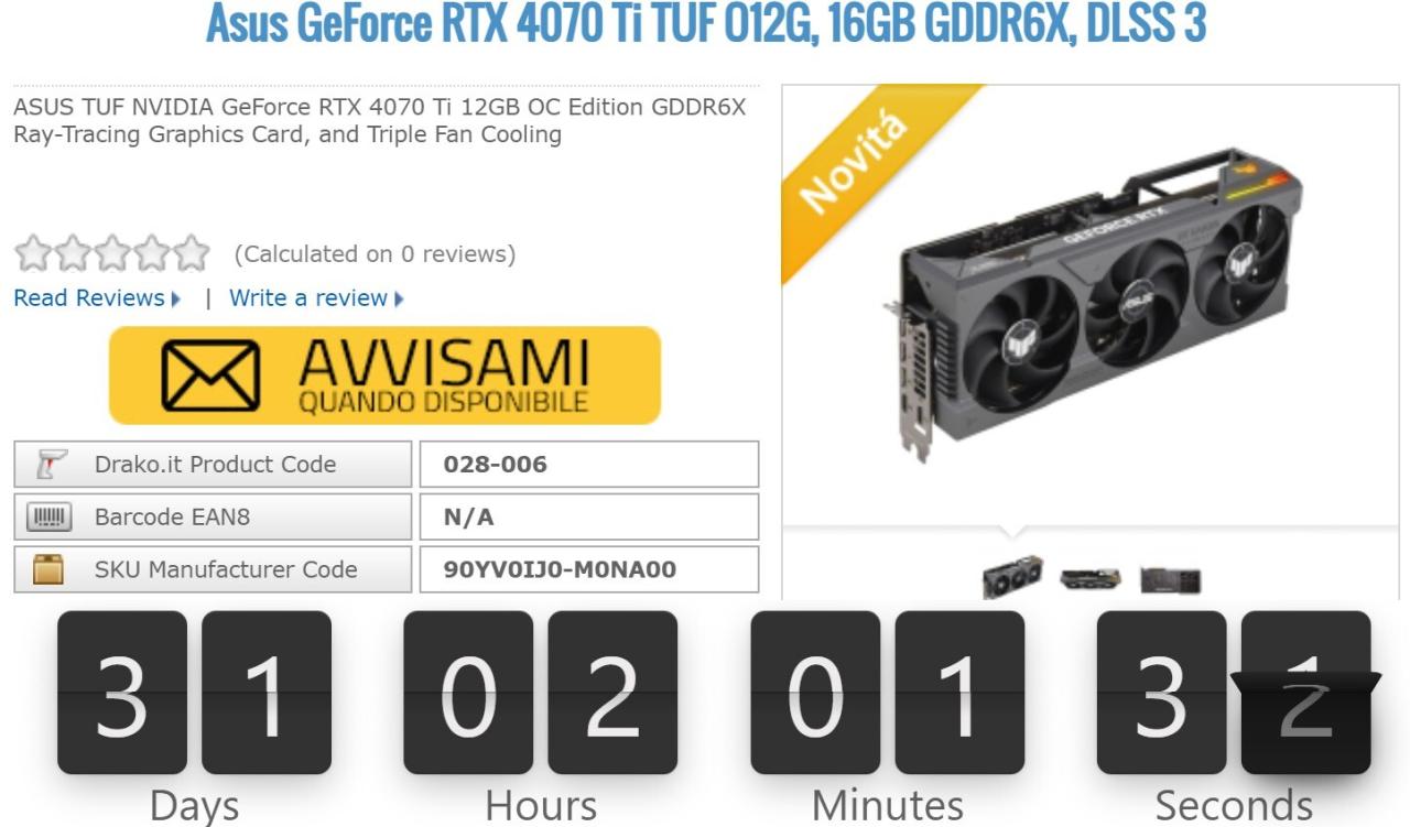 Włoski sklep potwierdza datę premiery karty graficznej GeForce RTX 4070 Ti 