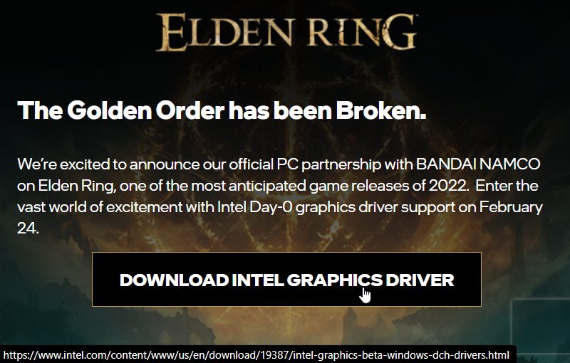 Intel zapomniał o obiecywanym sterowniku day-0 do Elden Ring