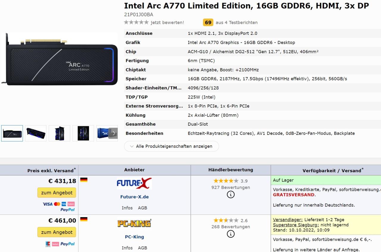 Znamy europejską cenę karty graficzne Intel Arc A770 Limited Edition. Premiera już jutro