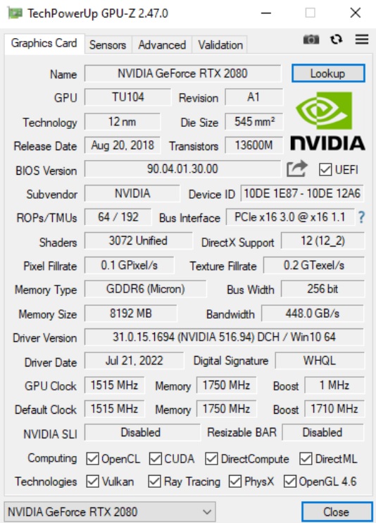 GeForce GTX 2080 GPU-Z