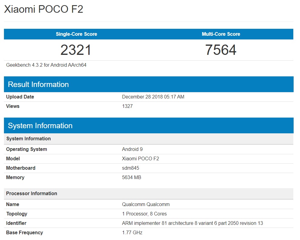 Xiaomi POCO F2 dostrzeżony w bazie Geekbench