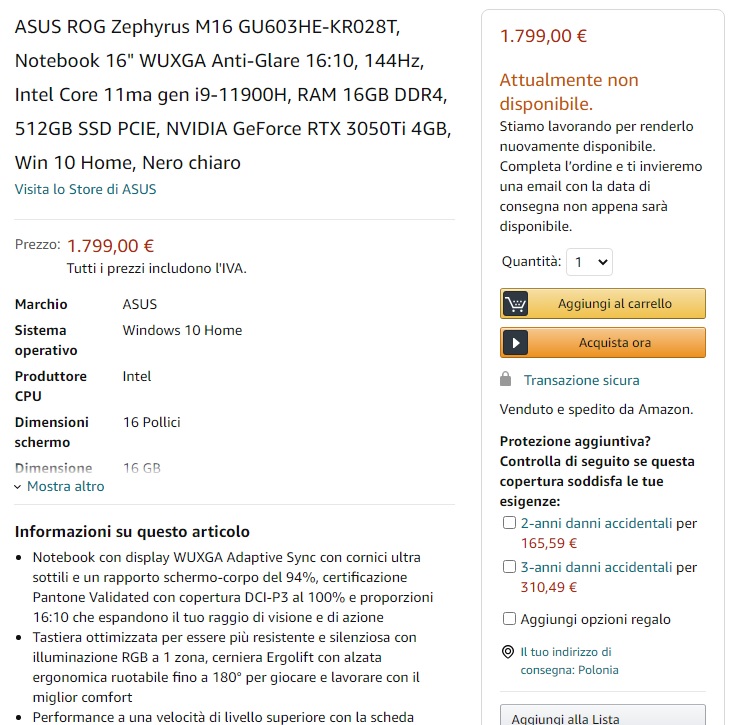 Poznaliśmy specyfikację ASUS ROG Zephyrus M16. Laptop dostanie kartę GeForce RTX 3050 Ti