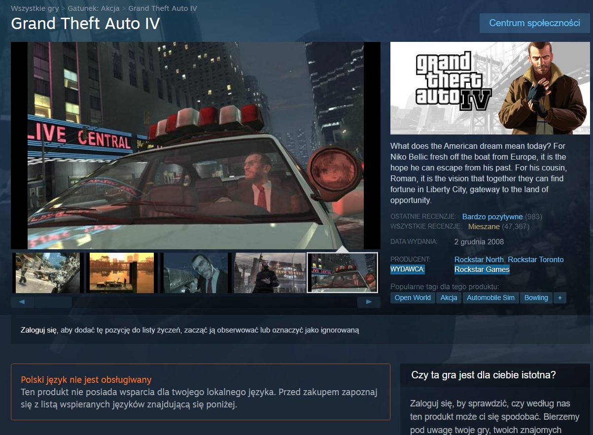 Grand Theft Auto IV wycofane ze sprzedaży na Steam