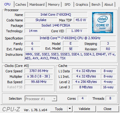 Test laptopa MSI GT83VR 6RF CPU-Z