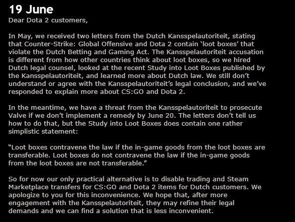 Valve wyłącza handel w CS:GO i Dota 2 w Holandii