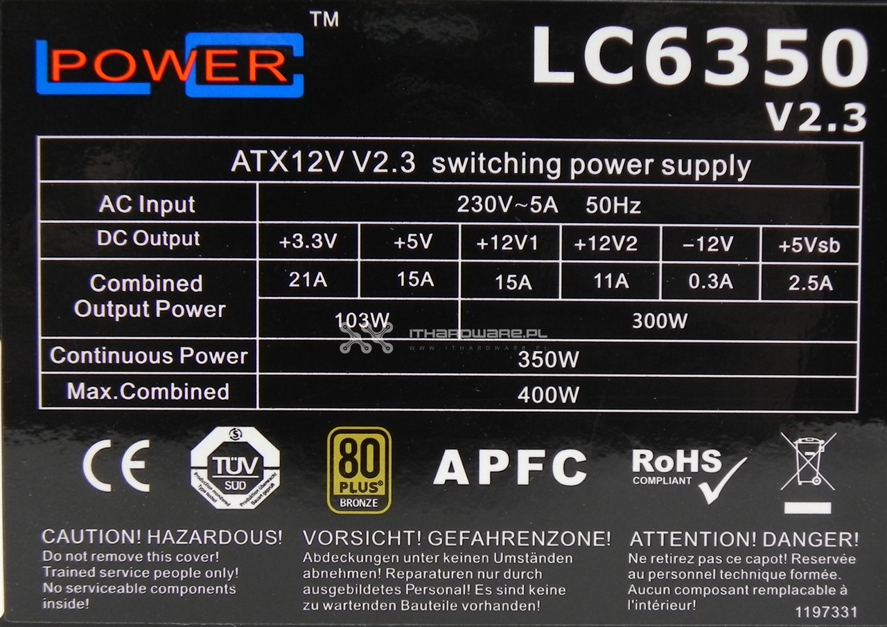 Test zasilacza LC-Power LC6350 V2.3 350 W