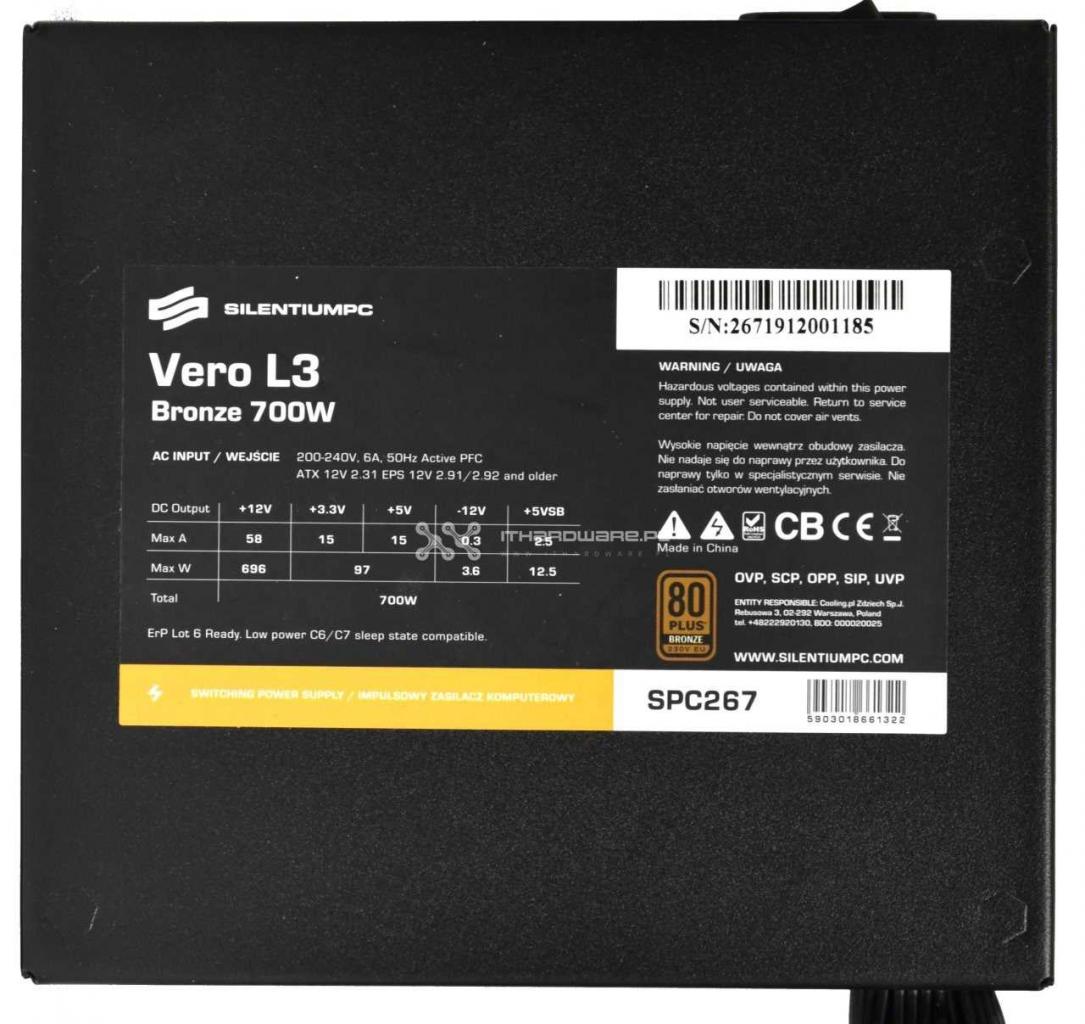 SilentiumPC Vero L3 600W - Vero L3 700 W - test