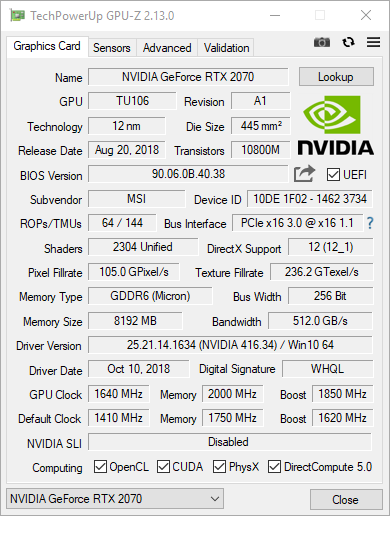 Test karty graficznej MSI GeForce RTX 2070 ARMOR 8G - podkręcanie, maksymalne stabilne taktowanie rdzenia oraz VRAM
