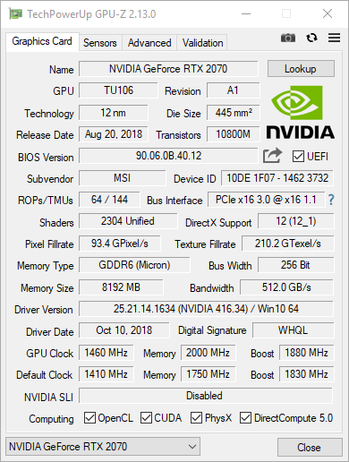 Test karty graficznej MSI GeForce RTX 2070 GAMING Z 8G - podkręcanie, maksymalne stabilne taktowanie rdzenia oraz VRAM