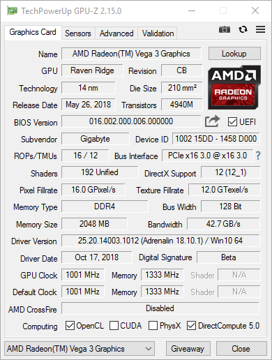 AMD Athlon 200GE - screen GPU-Z