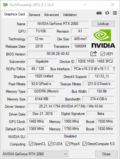GIGABYTE GeForce RTX 2060 GAMING OC PRO 6G - test wydajnego niereferenta