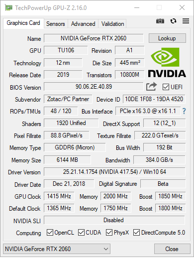 ZOTAC GAMING GeForce RTX 2060 AMP - test karty graficznej