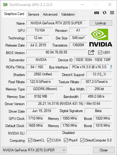 Testy karty graficznej KFA2 GeForce RTX 2070 SUPER EX (1-Click OC)