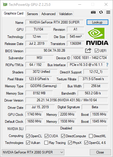 Test MSI GeForce RTX 2080 SUPER GAMING X TRIO. Turing z najwyższej półki