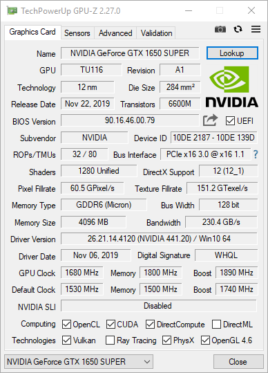 KFA2 GeForce GTX 1650 SUPER EX (1-Click OC) – test karty graficznej