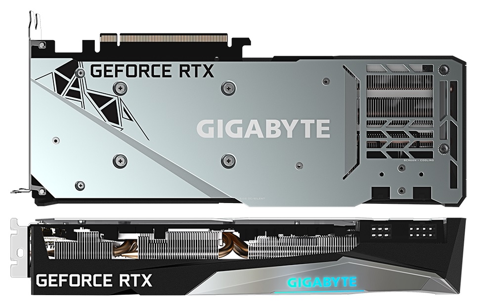 GIGABYTE GeForce RTX 3070 GAMING OC 8G - góra, backplate