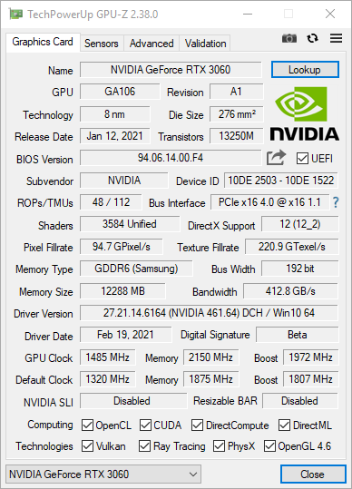 KFA2 GeForce RTX 3060 EX (1-Click OC). Test karty graficznej