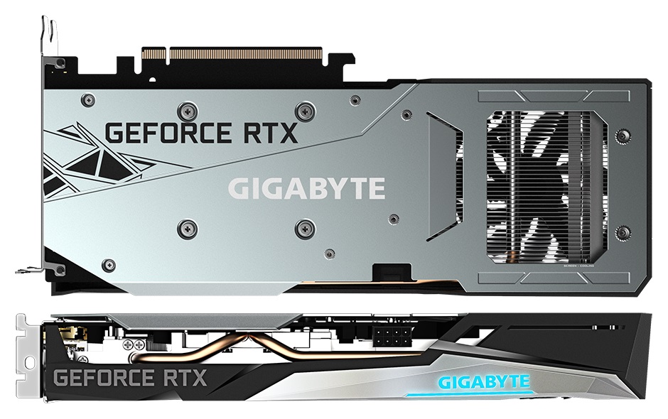 GIGABYTE GeForce RTX 3050 GAMING OC 8G - góra, backplate