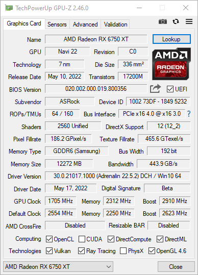 ASRock Radeon RX 6750 XT Phantom Gaming D OC - test karty graficznej