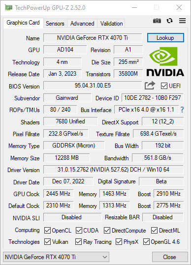 Gainward GeForce RTX 4070 Ti Phantom GS - test karty graficznej